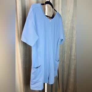 Blue Short Sleeve Romper with Pockets